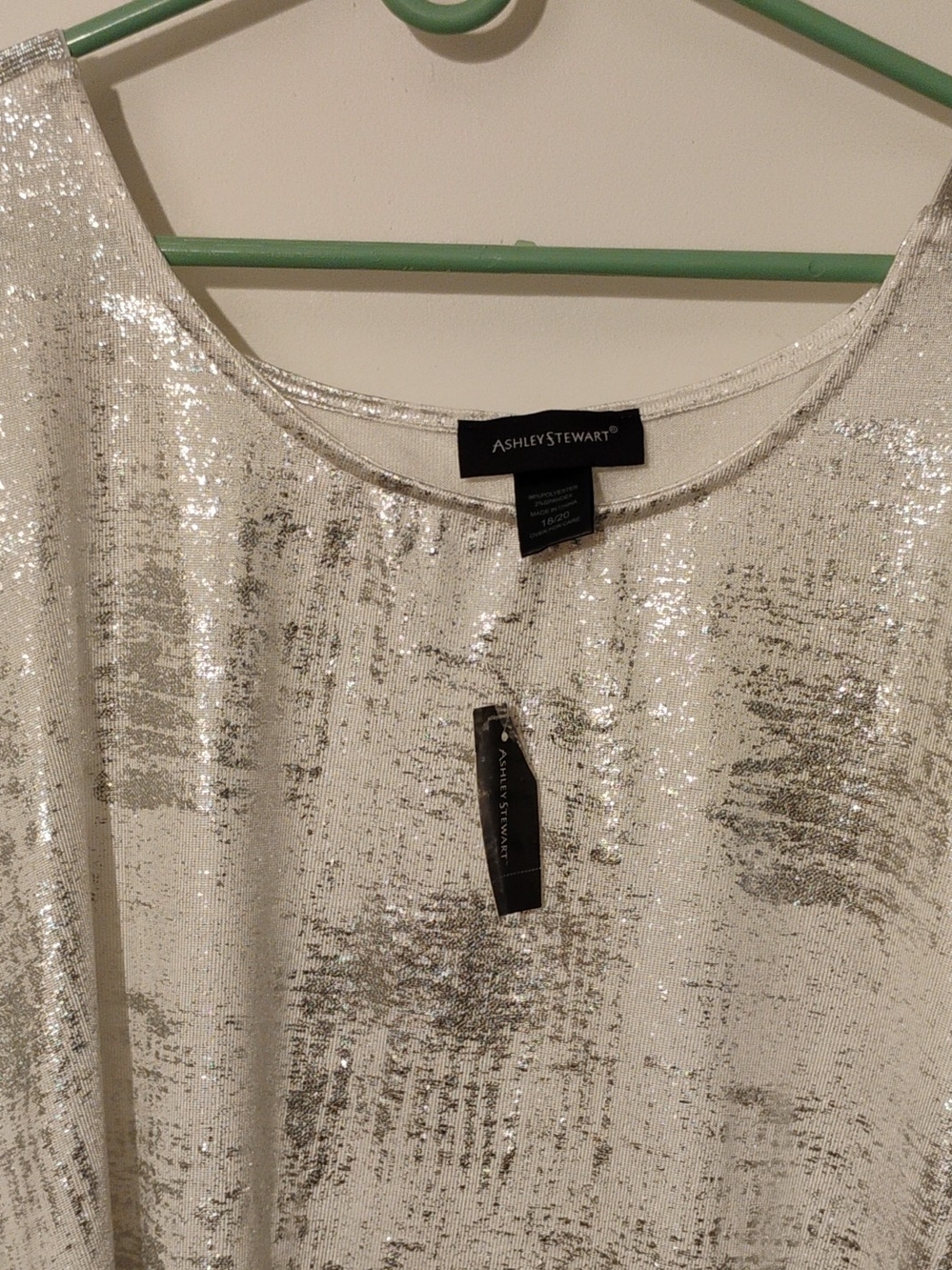 Ashley Stewart Silver Sequin Scoop Neck Blouse